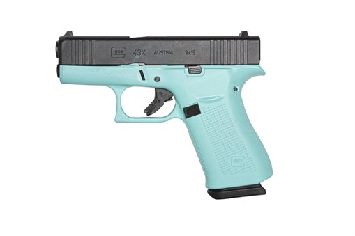 Picture of GLOCK 43X G43X HGA 9MM 3.6 IN BBL FS 5LB BLACK 2 10RD MAGS CERAKOTE ROBIN EGG BLUE FRAME GLOGPX4350201REB