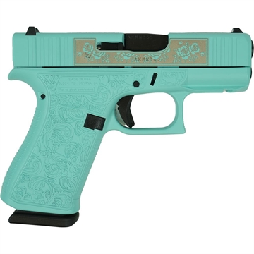 Picture of Glock 43X "Glock & Roses" Robin's Egg Blue Handgun 9mm Luger 10rd Magazines(2) 3.4" Barrel Accessory Rail USA Made UX4350201FR MODGRP