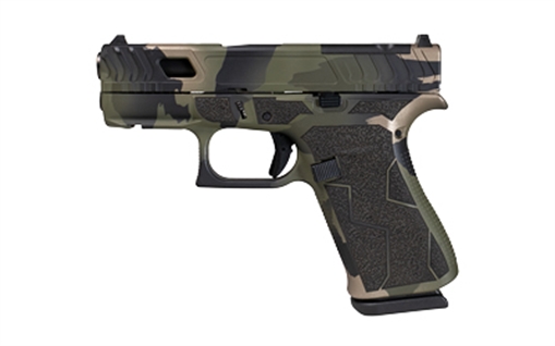 Picture of GLOCK 43X, M.O.S, Striker Fired, Semi-automatic, Polymer Frame Pistol, Sub-Compact, 9MM, 3.41" Barrel, Custom M81 Torn Camo Cerakote Finish by Shark Coast Tactical, Fixed Sights, Laser Stippled Grip, 10 Rounds, 2 Magazines PX4350204FRN-