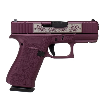 Picture of Glock 43x MOS Custom "Glock and Roses Full Engraved Black Cherry Frame" Subcompact Handgun 9mm Luger 10rd Magazines (2) 3.41" Barrel Austria PX4350201FRMOS MODBCP