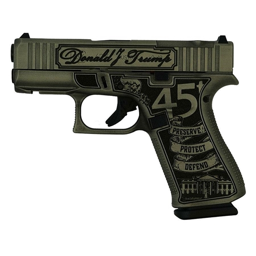 Picture of Glock 43x MOS Custom "Trump 2024 Crushed Silver Distressed" Subcompact Handgun 9mm Luger 10rd Magazines (2) 3.41" Barrel Black 5.5lb Trigger Front Rail Austria PX4350201FRMOS MODT24