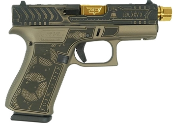 Picture of Glock 43X "Revolution" Gold Barrel Colonial Brown Handgun 9mm Luger 10rd Magazines(2) 3.4" Barrel Accessory Rail USA Made UX4350201FR MODREVGB