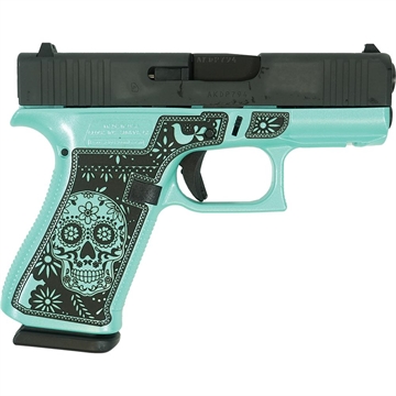 Picture of Glock 43X "Sugar Skull Glitter" Robin's Egg Blue Handgun 9mm Luger 10rd Magazines(2) 3.4" Barrel Accessory Rail USA Made UX4350201FR MODSKTFG
