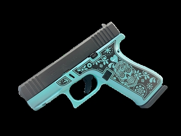 Picture of GLOCK 43X TEAL SUGAR SKULL 9MM PISTOL 3.39" FXD 5.5lb 2-10RD MAGS UX43X-SUGAR 756542286876