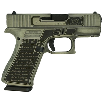 Picture of Glock 43X "Trump 24" Crushed Silver Distressed Handgun 9mm Luger 10rd Magazines(2) 3.4" Barrel Accessory Rail USA Made UX4350201FR MODT24