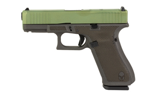 Picture of GLOCK 45 M.O.S., Striker Fired, Semi-automatic, Polymer Frame Pistol, Compact, 9MM, 4.02" Barrel, Cerakote Finish, Agoge Green With Cobalt Frame And Laser Engraving, 17 Rounds, 3 Magazines PA455S204MOS-AGCBLAS