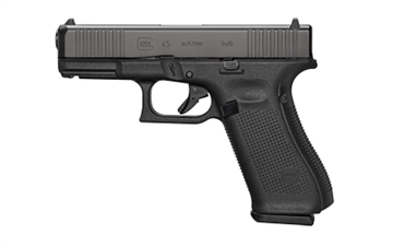 Picture of GLOCK 45, Striker Fired, Semi-automatic, Polymer Framed Pistol, Compact, 9MM, 4.02" Barrel, DLC Finish, Black, Interchangeable Backstraps, Fixed Sights, 17 Rounds, 2 Magazines G4517US
