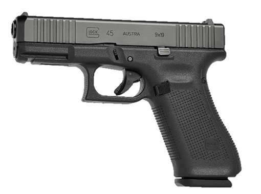 Picture of GLOCK 45, Striker Fired, Semi-automatic, Polymer Frame Pistol, Compact, 9MM, 4.02" Barrel, Glock Marksman Barrel, nDLC Finish, Black, No Finger Grooves, Fixed Sights, Front Serrations, Ambidextrous Slide Stop Lever, Flared Mag Well, 17 Rounds, 3 Magazines PA455S203