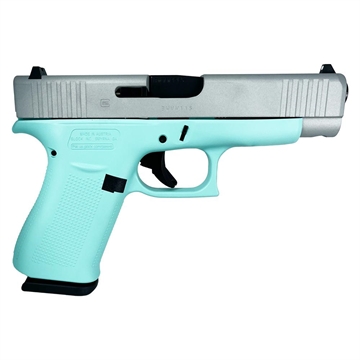 Picture of Glock 48 Custom "Robin's Egg Blue Frame/Crushed Silver Slide" Handgun 9mm Luger 10/rd Magazines (2) 4.17" Barrel Austria PA4850201 MODTFCSS