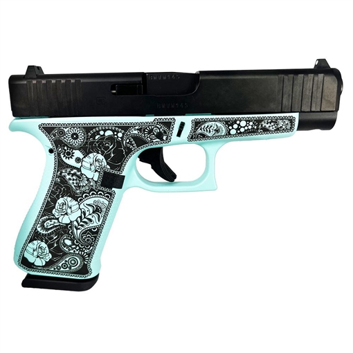 Picture of Glock 48 Gen 5 Custom "Robin's Egg Blue Paisley Frame" Handgun 9mm Luger 10/rd Magazines (2) 4.17" Barrel Austria PA4850201 MODTFP
