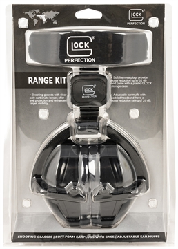 Picture of GLOCK Hearing Protection Ear Muffs, Hearing Protection Ear Muff Holder With Integrated Belt Clip, Foam Ear Plugs With Connection Tether, GLOCK Ear Plug Case, Shooter/Safety Glasses, GLOCK Cloth Pouch, Black AP60220