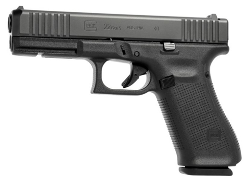 Picture of GLOCK 22 Gen 5, Striker Fired, Semi-automatic, Polymer Frame Pistol, Full Size, 40S&W, 4.49" Marksman Barrel, nDLC Finish, Black, Fixed Sights, Ambidextrous Slide Stop Lever, Flared Mag Well, No Finger Grooves, 10 Rounds, 3 Magazines PA225S201