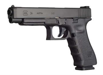 Picture of Glock G34 Gen3 Competition 9mm Luger 17+1 5.31" Black Polygonal Rifled Barrel, Matte Black Long/Serrated Slide, Black Polymer Frame w/Picatinny Rail, Black Textured Finger Grooved Grip PI3430103