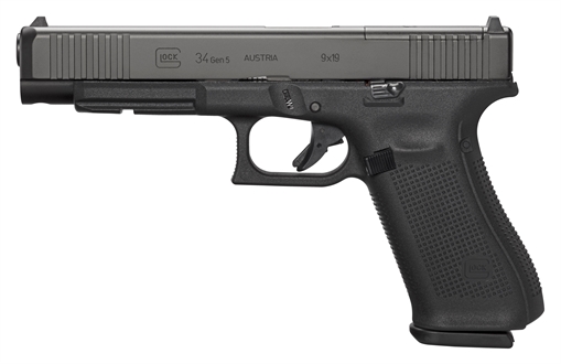 Picture of Glock G34 Gen5 Competition MOS 9mm Luger 5.31" Glock Marksman Barrel 17+1, Black Frame & MOS nDLC Slide, Modular Backstrap, Ambidextrous Slide Stop, Safe Action Trigger, Optics Ready PA343S103MOS