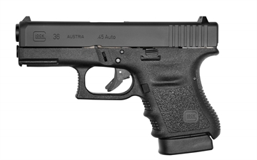 Picture of Glock G36 Gen3 Sub-Compact 45 ACP 6+1 3.78" Polygonal Rifled Barrel, Matte Black Serrated Slide, Black Polymer Frame w/Picatinny Rail, Black Textured Finger Grooved Polymer Grip PI3650201FGR