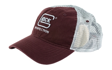 Picture of Glock Relaxed Maroon Mesh Hat, Distressed Denim-Like Fabric Front w/Mesh Back, Unstructured Fit w/Snapback, Embroidered Glock Log AP95881