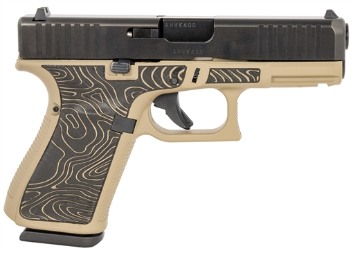 Picture of Glock G19 Gen5 Compact Frame 9mm Luger 15+1 4.02" Black GMB Barrel, Black nDLC Serrated Steel Slide, Coyote Tan Cerakote Polymer Frame w/Picatinny Rail, Ambidextrous PA195S204EXPCT