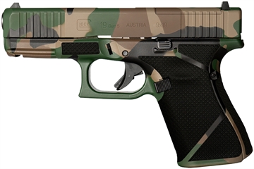 Picture of Glock G19 Gen5 MOS Compact Frame 9mm Luger 15+1 4.02" Black GMB Barrel, Camo Cerakote MOS Cut/Serrated Steel Slide, M81 Camo Polymer Frame w/Picatinny Rail, Ambidextrous PA195S204MOSNM81