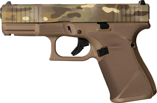 Picture of Glock G19 Gen5 MOS Compact Frame 9mm Luger 15+1 4.02" GMB Barrel, MOS Cut/Serrated Steel Slide, FDE Camo Polymer Frame w/Picatinny Rail, Ambidextrous PA195S204MOSNMCFDE
