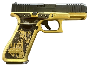 Picture of Glock G47 Gen5 MOS Don Wick 9mm Luger 17+1 4.49" Black GMB Barrel, Black nDLC Steel MOS Cut/Serrated Slide, Gold w/Trump & Engraving Polymer Frame w/Picatinny Rail, Ambidextrous PA475S204MOSNDONWICK
