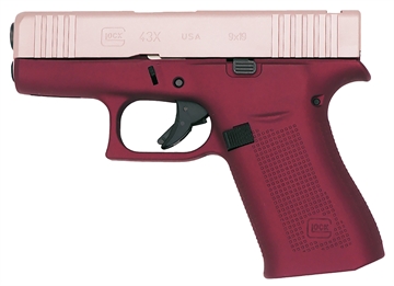 Picture of Glock G43X MOS Sub-Compact 9mm Luger 10+1 3.41" Black GMB Barre Pink Cerakote MOS Cut/Serrated Steel Slid Happy Hour Cerakote Polymer Frame w/Beavertail & Picatinny Rail Ambidextrous PX4350204FRMOSHH