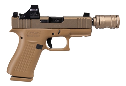 Picture of GLOCK SCT SHARK PUPPY 43X 9MM 3.4IN THREADED BARREL 10RD FDE HOLOSUN 407K JK CCX9 INCLUDED UX4350204SPFDE 810188105301