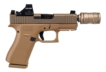 Picture of GLOCK SCT SHARK PUPPY 43X 9MM 3.4IN THREADED BARREL 10RD FDE HOLOSUN 407K JK CCX9 INCLUDED UX4350204SPFDE 810188105301