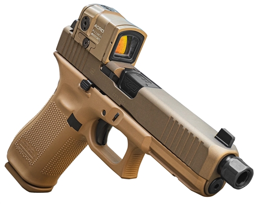 Picture of Glock G17 Gen5 Full Size Frame 9mm Luger 17+1 4.49" Black Threaded Barrel, Steel Flat Dark Earth Cerakote Polymer Frame w/Picatinny Rail, Aimpoint Acro Red Dot, Ambidextrous UA175S204N17FDE