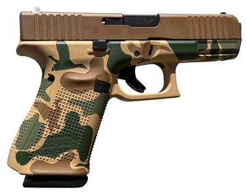 Picture of Glock PA195S204DHG G19 Gen5 Compact Frame 9mm Luger 15+1 4.02" Black GMB Barrel, Vintage Camo Brown Cerakote Serrated Steel Slide, Camo Cerakote Polymer Frame w/Picatinny Rail & Grip, Ambidextrous PA195S204DHG PA195S204DWTB