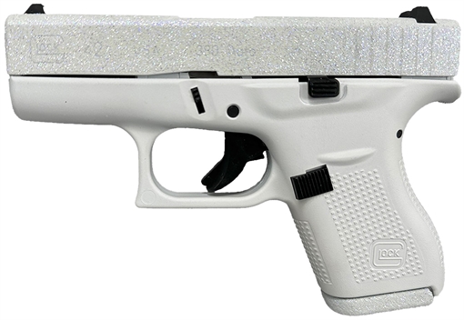 Picture of Glock G42 Gen3 Sports South Exclusive 380 ACP 6+1 3.25" Black Steel Barrel, Frost Glitter Cerakote Serrated Steel Slide, Frost Cerakote Polymer Frame, Textured Polymer Grip, Right Hand UI4250204NFRST