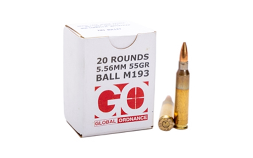 Picture of Global Ordnance M193, 556NATO, 55 Grain, Brass Case, Full Metal Jacket, 20 Round Box GO850003223346