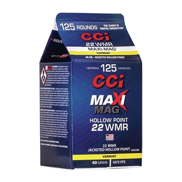 Picture of CCI Maxi-Mag Rimfire 22WMR 40gr Jacketed Hollow Point 125 Per Box/10 Case 920CC