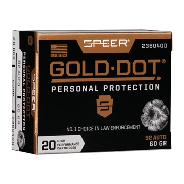 Picture of Speer Ammunition Speer Gold Dot, Personal Protection, 32ACP, 60 Grain, Hollow Point, 20 Round Box 23604GD