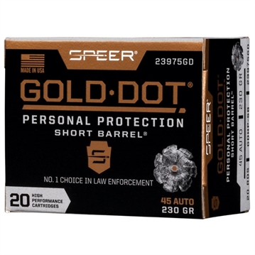 Picture of Speer Ammunition Speer Gold Dot, Personal Protection, 45ACP, 230 Grain, Hollow Point, Short Barrel, 20 Round Box 23975GD