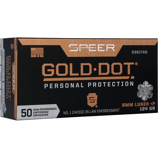 Picture of Speer GOLD DOT HANDGUN PP 9MM LUGER +P 124GR HP 1220 FPS 50/BOX 53617GD