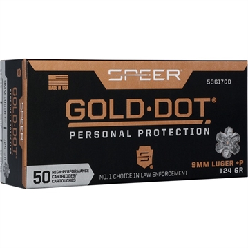 Picture of Speer GOLD DOT HANDGUN PP 9MM LUGER +P 124GR HP 1220 FPS 50/BOX 53617GD