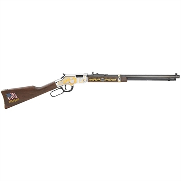 Picture of Henry Golden Boy Military Service Tribute 2 Full Size 22 Short, 22 Long, 22 LR, 16 LR/21 Short, 20" Blued Barrel, Nickel-Plated Metal Finish & American Walnut Stock Right Hand H004MS2