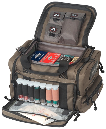 Picture of GPS Bags Sporting Clays OD Green Nylon with Lockable Zippers, Storage Pockets, Pull-Out Rain Cover & Visual ID Storage System Holds 8-10 Shot Shell Boxes 1411SC
