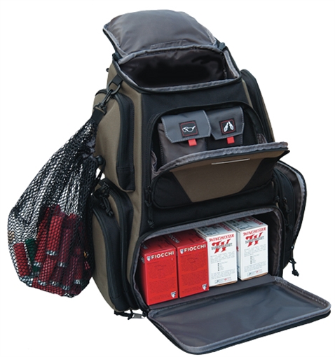 Picture of GPS Bags Sporting Clays Backpack Olive w/Visual ID Storage System, Lockable Zippers, Storage Pockets, Pull-Out Rain Cover 1611SC