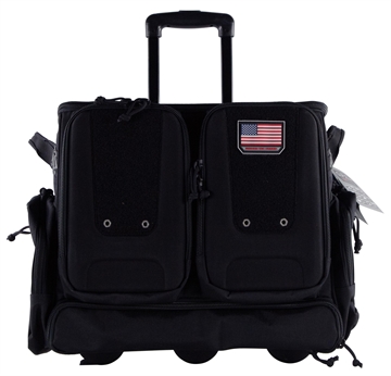 Picture of GPS Tactical Rolling Range Bag, Black, Soft Case, Foam Cradle Holds 6 Pistols, Internal Zipper Pocket Holds 4 Pistols, Oversize ATV Wheels, Additional External Pockets for Magazines, Binoculars, Ear Protection, Stapler, and Targets GPS-T2112ROBB