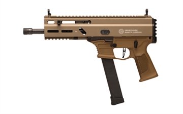 Picture of Grand Power Stribog SP9A3G, Semi-Automatic Pistol, 9MM, 8" Threaded Barrel, Aluminum Frame, Non-Reciprocating Charging Handle, M-LOK Rail, Compatible with Glock Style Magazines, Matte Finish, Flat Dark Earth, 33 Rounds, 3 Magazines, Plastic Hard Case GRP810091156155
