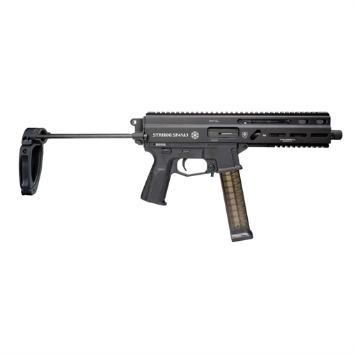 Picture of Grand Power SP45A3 Stribog 45 ACP 20+1 8" Black Threaded Barrel, Black Aluminum Picatinny Rail Receiver, Black PDW Tailhook Brace, Black Polymer Grip, Thread Protector 197892004831