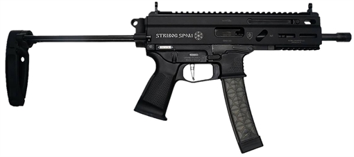 Picture of Grand Power 850003223131 SP9A1 Stribog 9mm Luger 30+1 8" Black Threaded Barrel, M-LOK Handguard, Black Aluminum Picatinny Rail Receiver, Black PDW Tailhook Brace, Black Polymer Grip, Thread Protector 850003223131 SP9A1-PDW