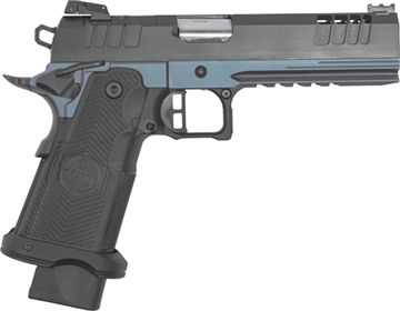 Picture of Great Lakes Firearms 1911 DS Synergy 9mm Luger 20+1 5" Optic Cut/Serrated Cerakote Black Molded Grip Blue Titanium Frame GL1911DS9FSSBLU