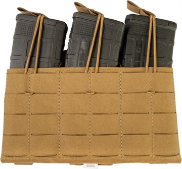 Picture of Grey Ghost Gear Compact Triple Mag Panel 5.56, Mag Pouch, Fits AR-15 Magazines, Laminate Nylon, Includes a Bungee Retention Strap to Allow for Silent Removal of your Magazine, Attaches to any MOLLE/PALS Style Webbing with the Included MALICE Clips, Coyote Brown GTG0384-14