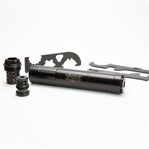 Picture of Griffin Armament Bushwacker 46, Gen 2, Fits Large Bore Cartridges/9mm/45ACP/30Cal/.450 Bushmaster/.458 SOCOM/ .45-70 Govt, Steel Tube with Titanium Baffles, Black Nitride Finish GABUSH46-W GABUSH46W