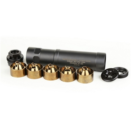Picture of Griffin Armament Optimus Micro, Suppressor, 5.3", Rated for 22LR, 22WMR, 17HMR, 5.7MM, 5.56, 204 Rug, 224WBY, 22-250 REM, 17-4PH Stainless Steel, Black Finish, Includes Direct Thread Mount 1/2x28, 8.5oz GAOPM-W