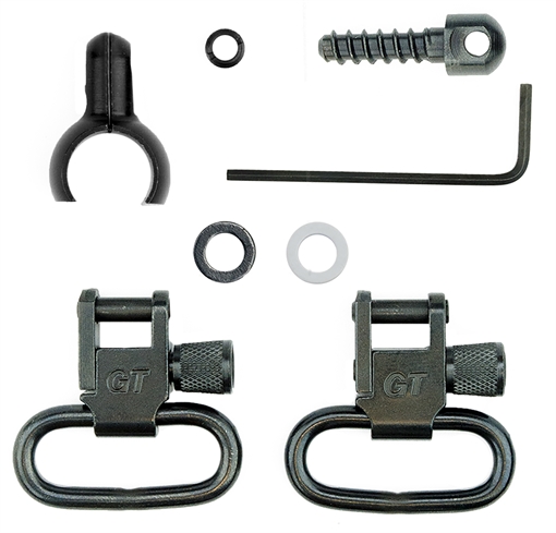 Picture of GrovTec , Two Piece Barrel Band, Black Oxide Finish, Black, Includes (2) GT Locking Swivels, (1) Wood Screw Stud, (1) .630 - .675 Clip On Barrel Stud, (2) Washers GTSW43