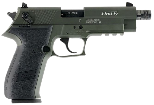 Picture of GSG FireFly 22 WMR 13+1 4.90" Black Threaded Barrel, Green Aluminum Serrated Slide, Green Aluminum Frame w/Picatinny Rail, Textured Grip GERG2213TFFGA