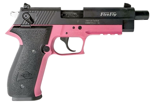 Picture of GSG FireFly 22 WMR 13+1 4.90" Black Threaded Barrel, Pink Aluminum Serrated Slide, Pink Aluminum Frame w/Picatinny Rail, Textured Grip GERG2213TFFPA